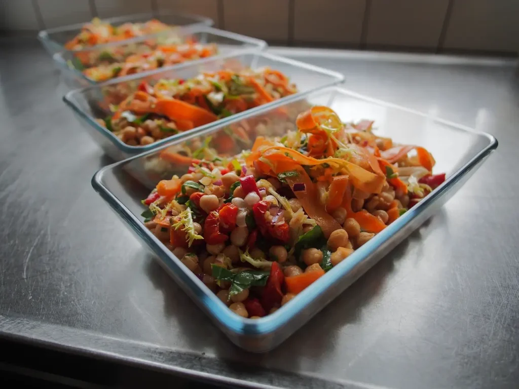 Salat mit Kichererbsen warm aus dem Ofen